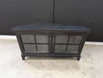 Crate & Barrel Black Corner Media Console with Glass Doors