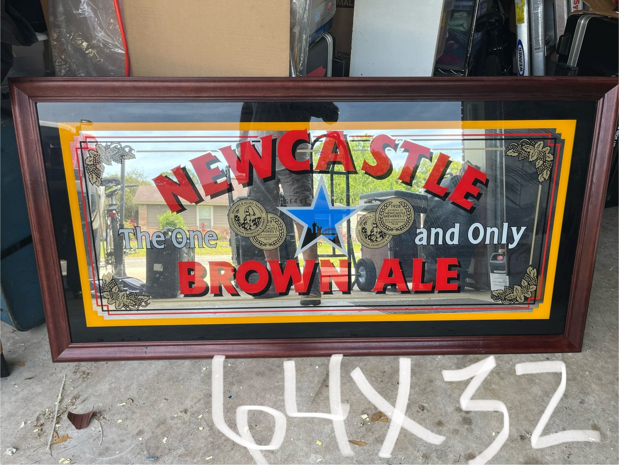 Newcastle Brown Ale, Beer, Sign, Perfect Condition Glass Front 64”x32”
