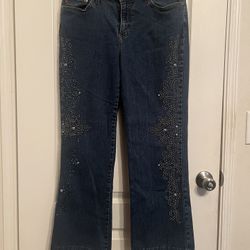 Vintage /Y2K/ Flare Bottom Rhinestone Embroidery Gem Detail Jeans/ 2000’s / Western