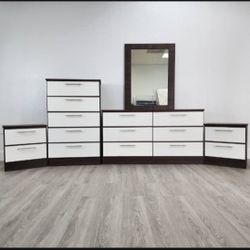 ⚫️DRESSER WITH MIRROR,  CHEST AND TWO NIGHTSTANDS  ⚪️ CÓMODA CON ESPEJO,  GAVETERO  Y DOS MESITAS DE NOCHE ⚫️