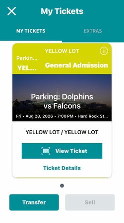 YELLOW PARKING PASS: Miami Dolphins vs Atlanta Falcons