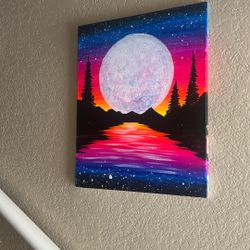 Handmade Painting By Yours Truly Moon Over The Lake 