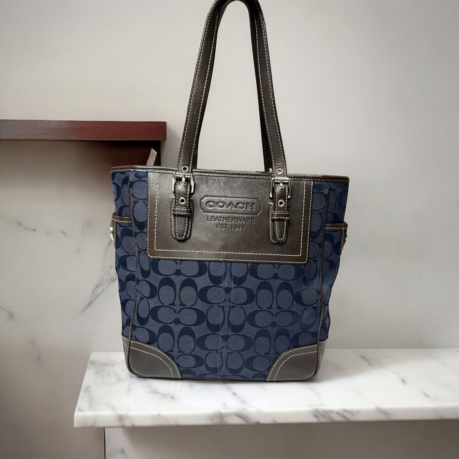 AUTHENTIC COACH SIGNATURE  TOTE Blue/Brown Handbag/Shoulder Bag