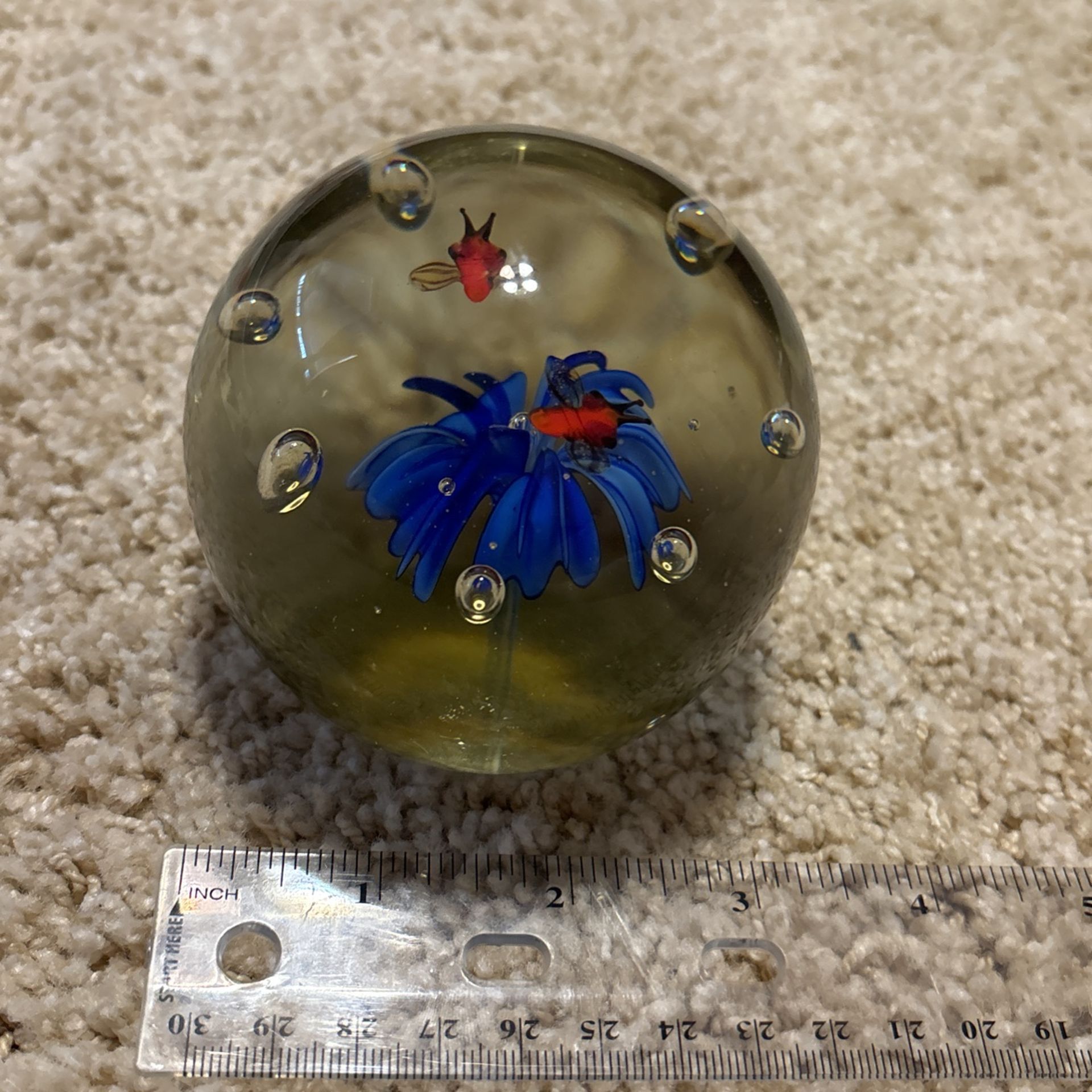 Blue flower and butterflies paperweight 