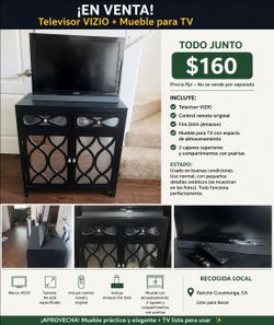 VIZIO TV + TV Stand Cabinet  Remote – Great Condition