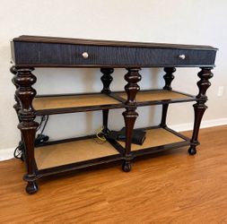 Dark Wood Sofa / Console Table with Stone Top
