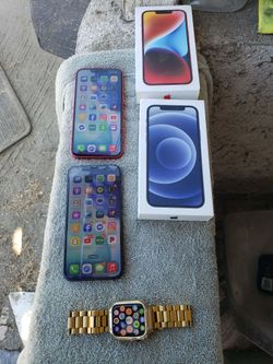 The Black one is Iphone 12 128GB Unlocked paid off $275! The 14 Red edition is locked carrier Tmobile $360! The Nike apple watch $230! I can do $800! 