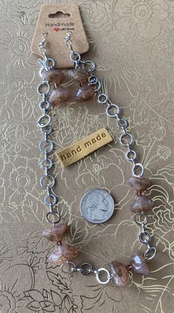 Handmade Brown Cracked Stone Butterfly Wings Necklace and Earring Set