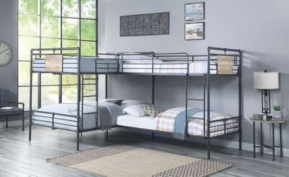 New L Shaped Quadruple Twin Full Metal Bunk Bed