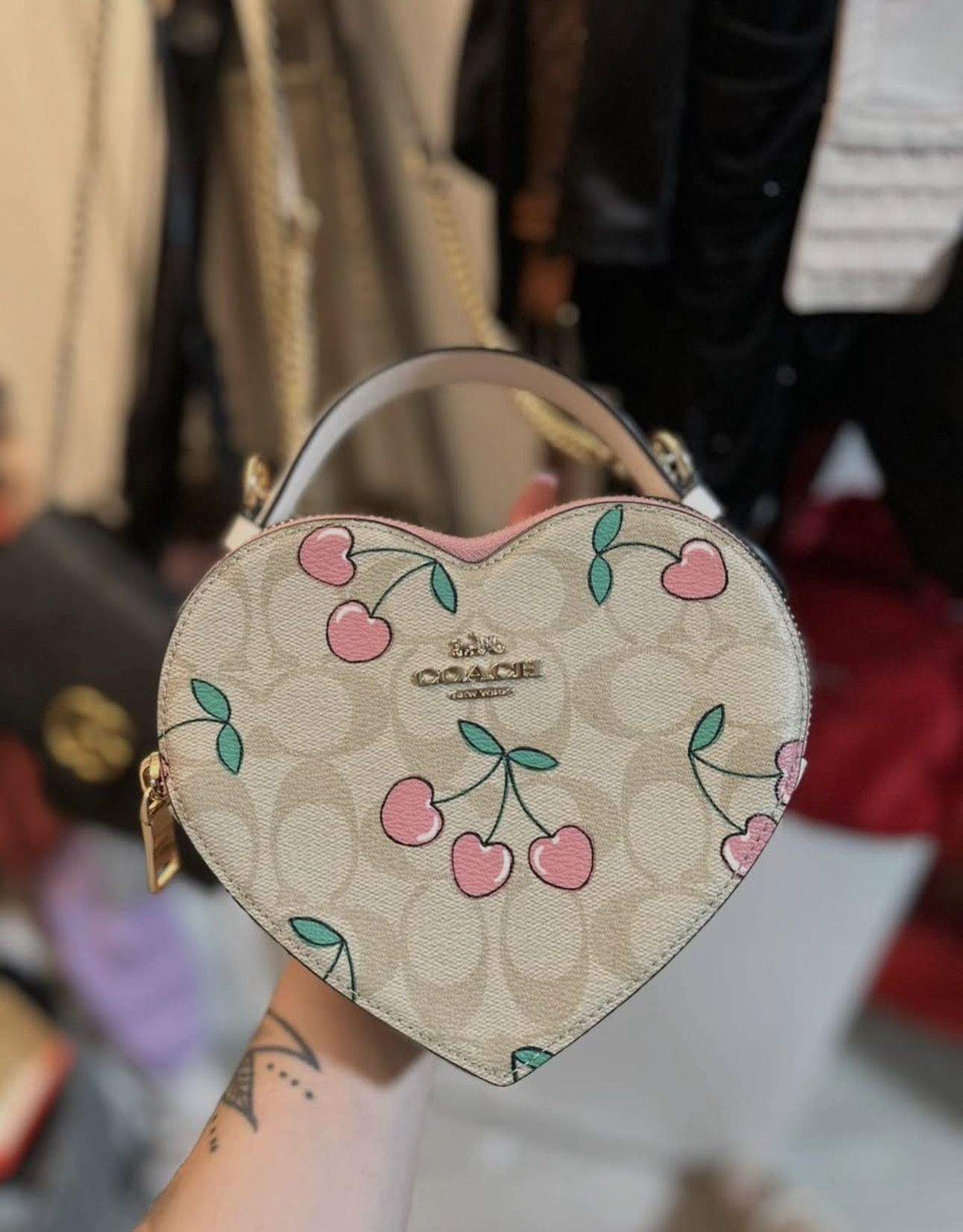 COACH Heart Crossbody In Signature Canvas With Heart Cherry Coach 