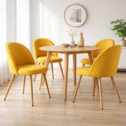 Set Of 4 Yellow Modern Fabric Upholstered Dining Side Chair [NEW] **Assembly Req** 
