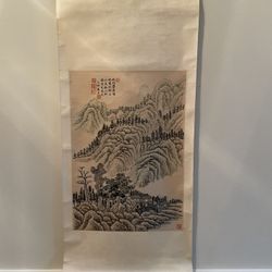 Painting in 1900s of the iconic mountains scenery in china print. Print is 50 years old. - Collectors item 