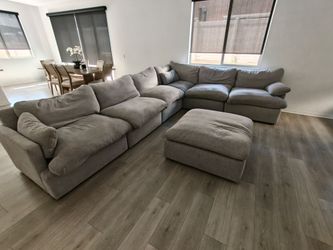 Adelina Grey 163" 6 Piece Big Comfy Cloud Modular Sectional with Ottoman