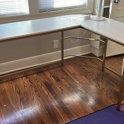 L Shaped White/ Gold Desk