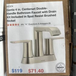 MOEN Genta 4 in. Centerset Double-Handle Bathroom Faucet w/ Drain Kit in Spot Resist Brushed Nickel 