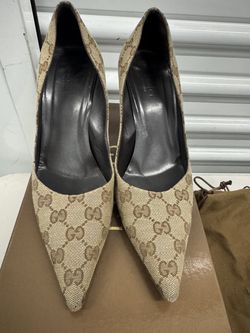 GUCCI MONOGRAM BAMBOO HEELED PUMPS Size 8.5