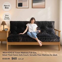 New 6in Futon Mattress Full Size 54x80 Velvet Thick Sofa Couch