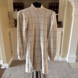 Crystal Doll Women’s Metallic Windowpane Print Turtleneck Sweater Dress