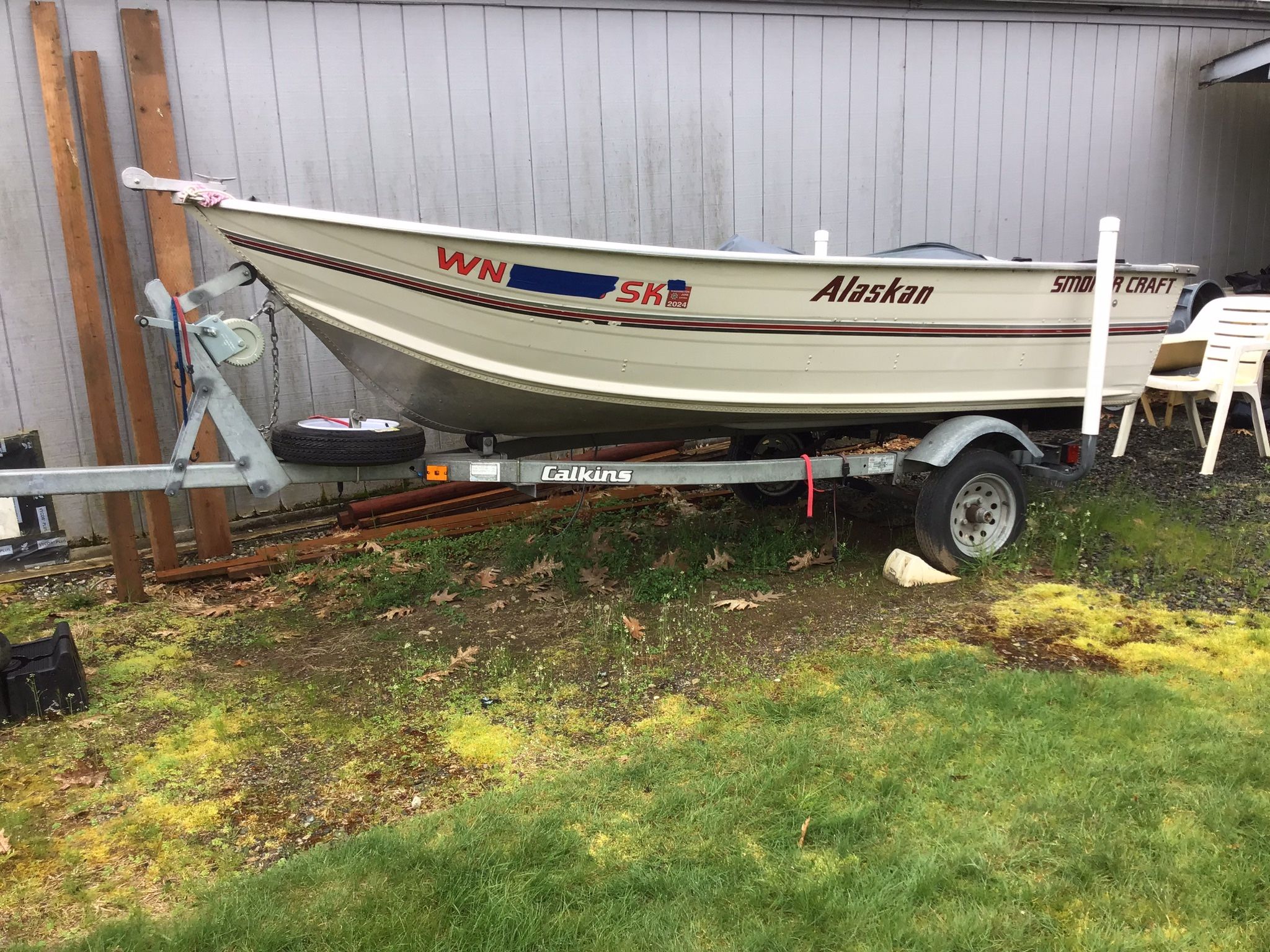       Sold.    Alaskan Smokercraft 13’ and Calkins Trailer 