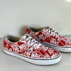 Vans MEN’S US9,5 Low Skate Shoes Off The Wall Graphic Logo Red White 721356