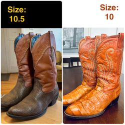 (2 Boots) White Diamond Boots Leather Boots Size: 10.5 U.S. & ‘Aguila y Toro’ Leather Boots Size 10