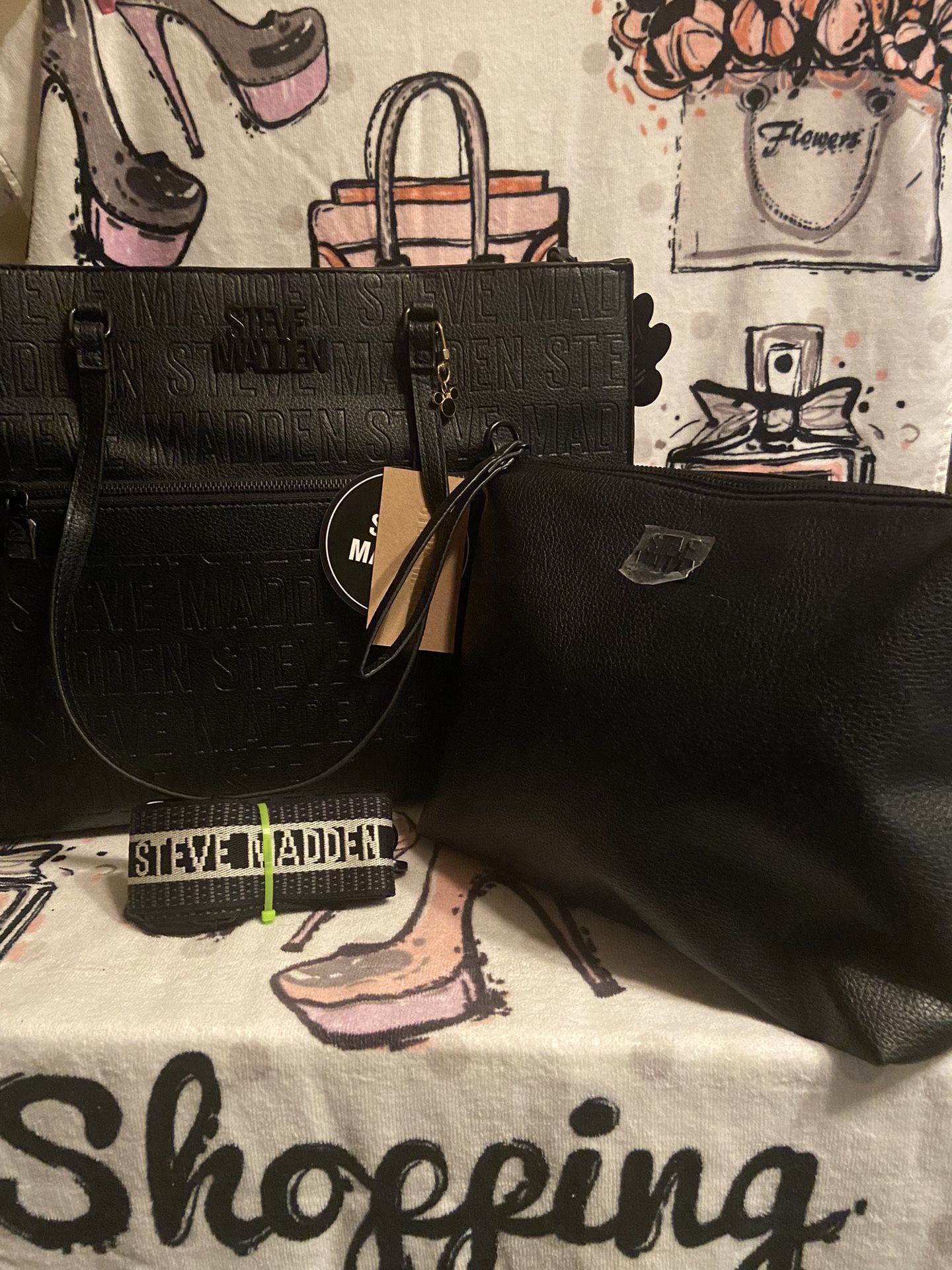 New. Original Steve Madden, , Black Leather Tote bag