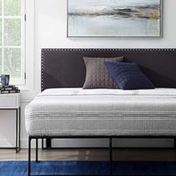 Full Size Gray Upholstered Nailhead Headboard 