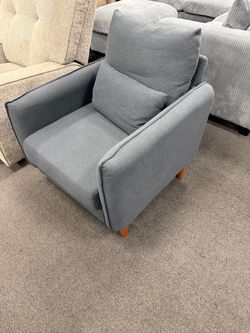 Grey Fabric Armchair with Wooden Legs