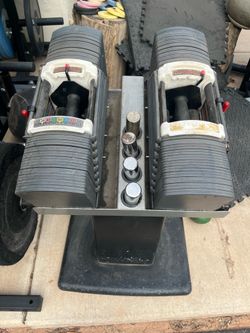 130lb powerblock adjustable dumbbells with rack