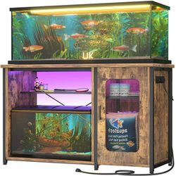 55-75 Gallon Rectangle Aquarium Stand with Power Outlets & LED Light,Fish tank stand