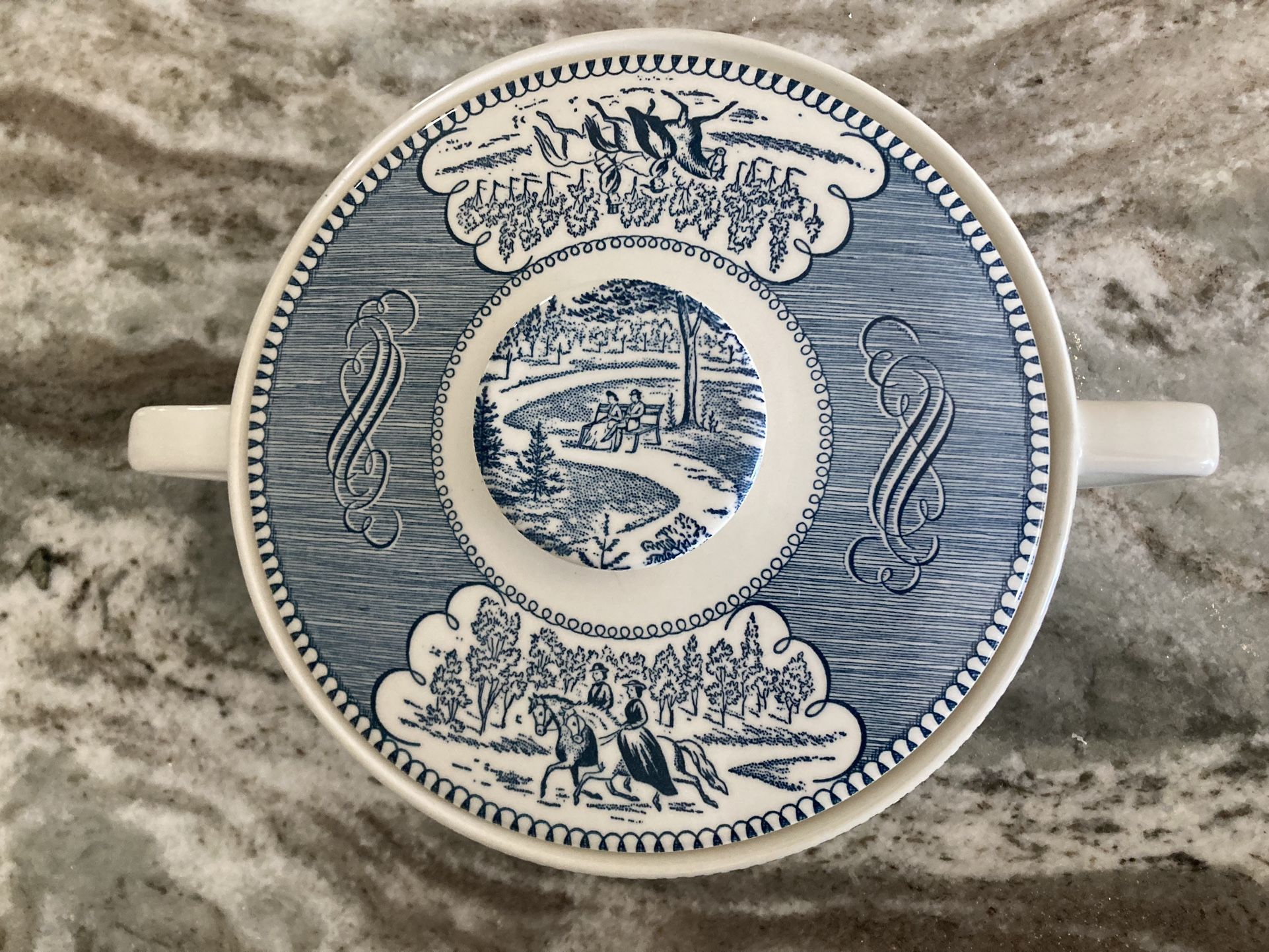 CURRIER & IVES BLUE Serving Dish