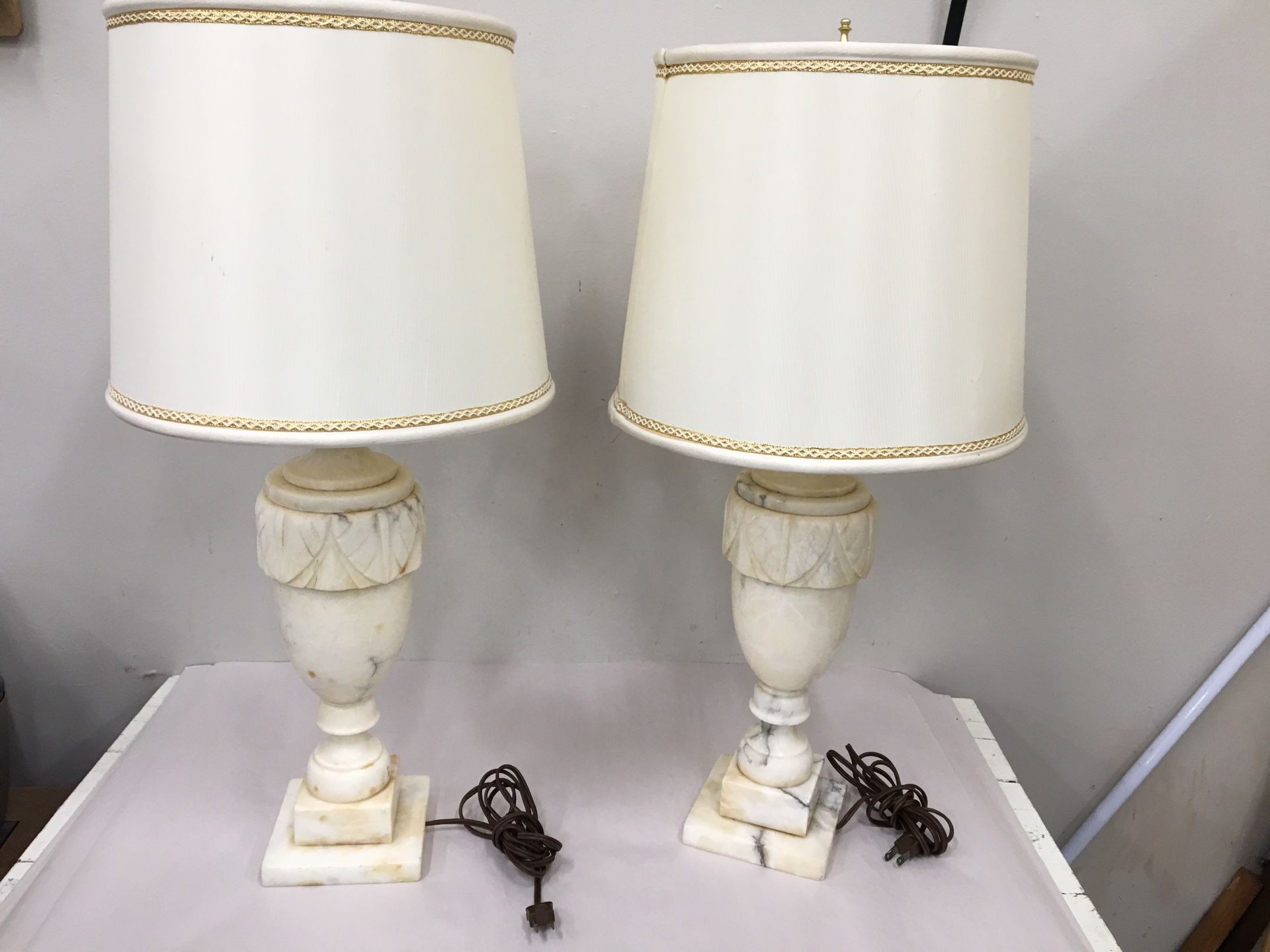Pair of marble-alabaster lamps