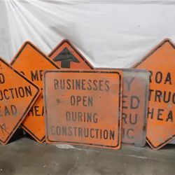  5 large retired traffic signs, surface scratches, 36"x36" ea