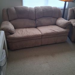 Brown Faux Suede Sofa And Chair