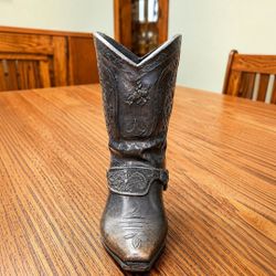 Antique-Style Decorative Cowboy Boot Vase in Dark Bronze