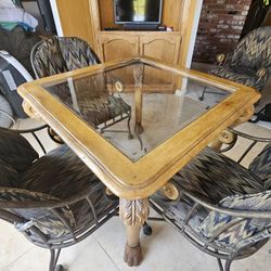 Dining Set - Quality Stained Mahogany and 4 rolling padded chairs