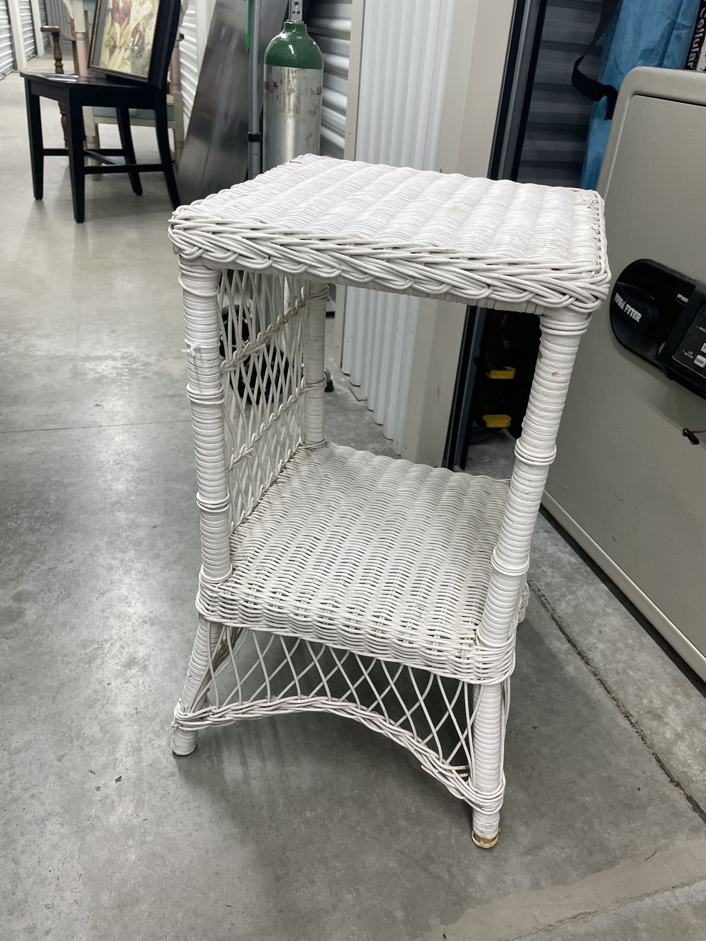 Vintage Wicker Side Table With Shelf