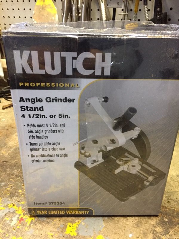Klutch angle grinder stand....converts a portable 41/2 or 5" grinder into a mini chop saw...works great!