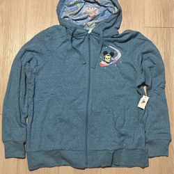 NEW Disney Hoodie Womens XL Blue Joey Chou Mickey Stitch Dumbo Tiki Full Zip