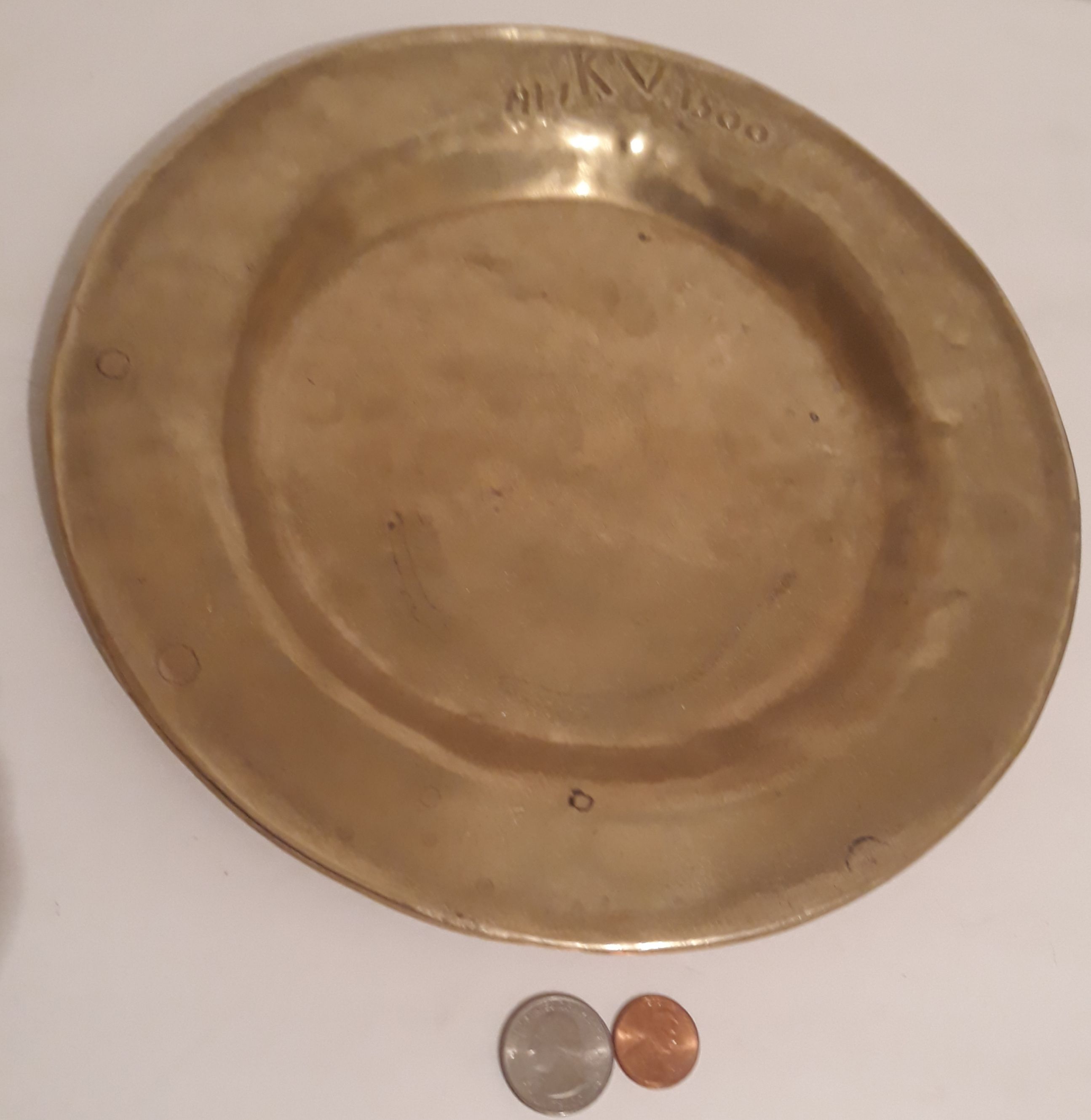 Vintage Metal Brass Plate, Super Heavy Duty, 10" Wide, Weighs a Little over 2 1/4 Pounds, ARI KV 1500, Kitchen Decor, Shelf Display