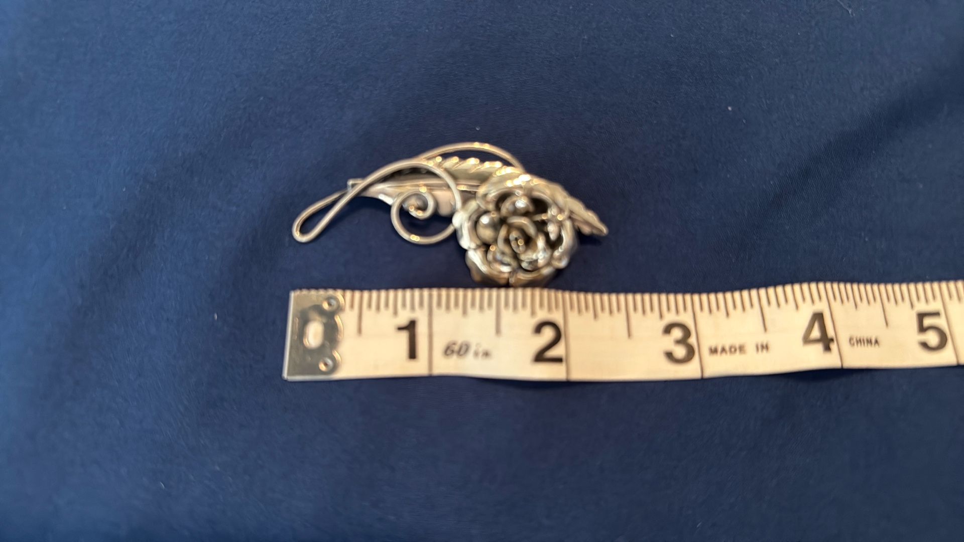 Vintage Sterling Silver Rose Brooch With Leaf