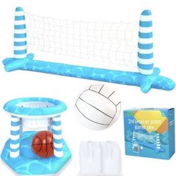 Inflatable Pool Volleyball Net Basketball Hoop