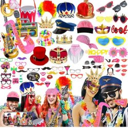 Bulk Opulent Photo Booth Props Set for Adult, Novelty Funny Hats and Glasses, Colorful Wig, Inflatable, Phtot Booth Props Kit for Graduation, Wedding,