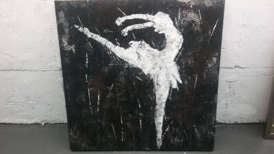 Ballerina / Black & White Oil Painting On Canvas