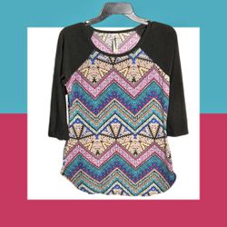 B&B Boutique Multicolored Aztec Geometric Print Stretchy Shirt Wm S