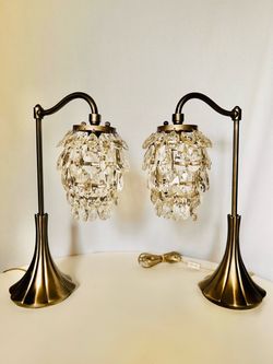 Pair Pewter Pottery Barn Crystal Heavy Lamps