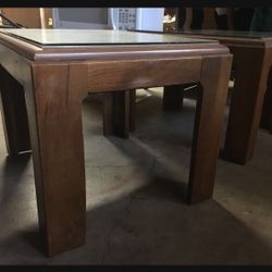 Two Matching End Tables With Glass Top