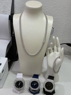Juego de cadena cubana de Plata s925 moissanita .