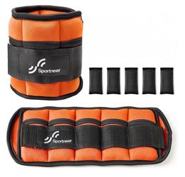 Adjustable Ankle Weights, 2-10 lb per Pair, Removable Weights, color orange, (sportneer) NEW
