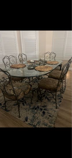 7-Piece Glass Dining Table Set with 6 Chairs
